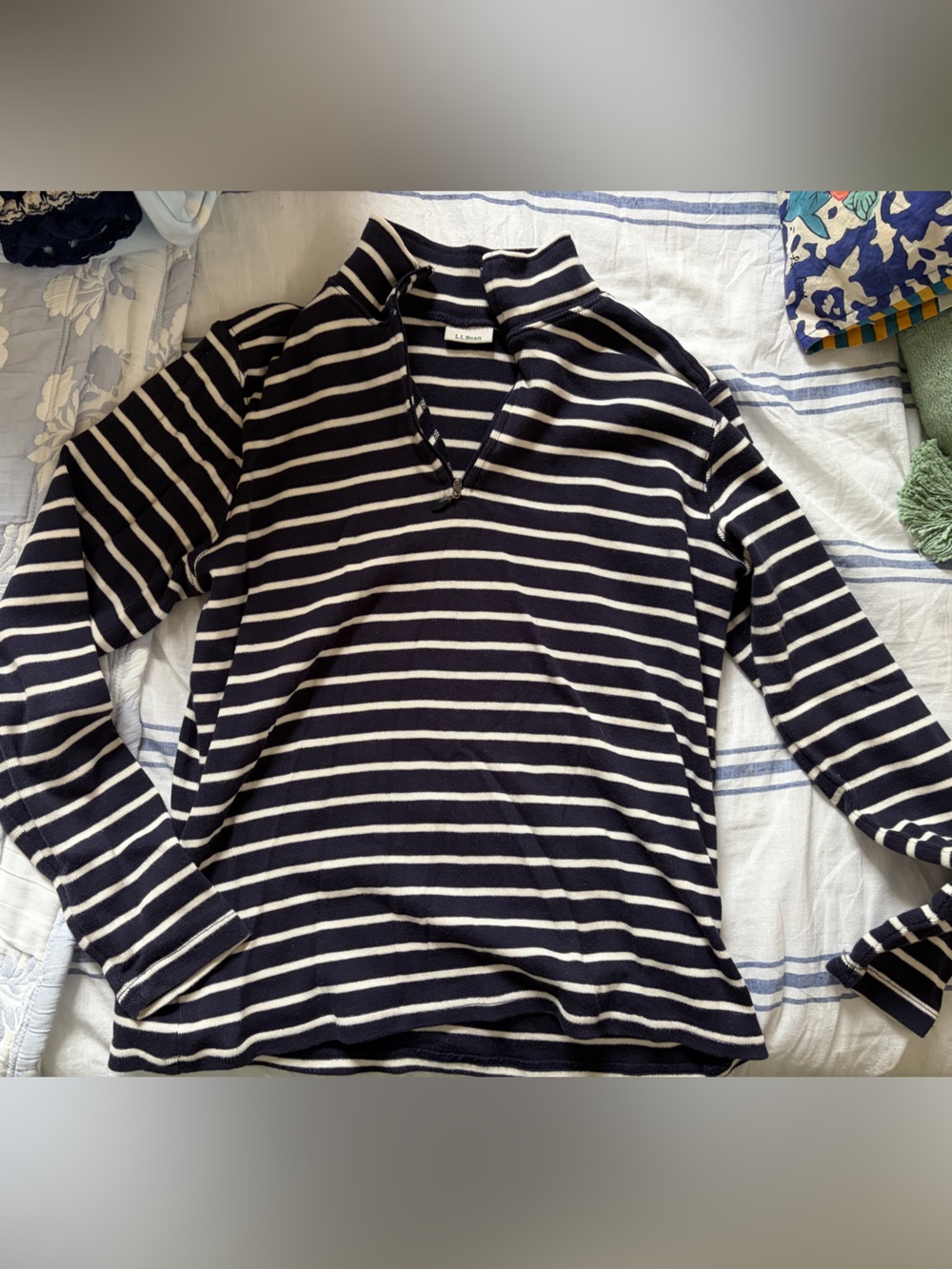 L.L. Bean Navy and White Striped Cowl-Neck Pullover Sweater